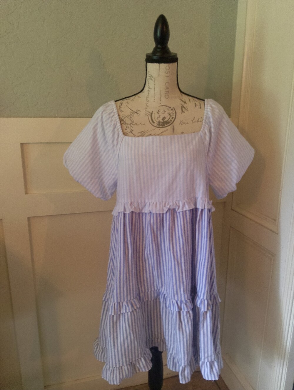 Lightweight Lavender-White Striped Square Neck Dress